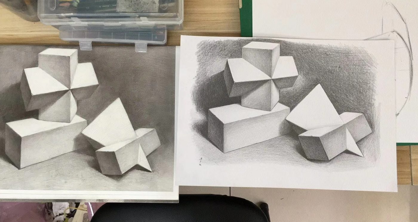 课堂写生与作品现场